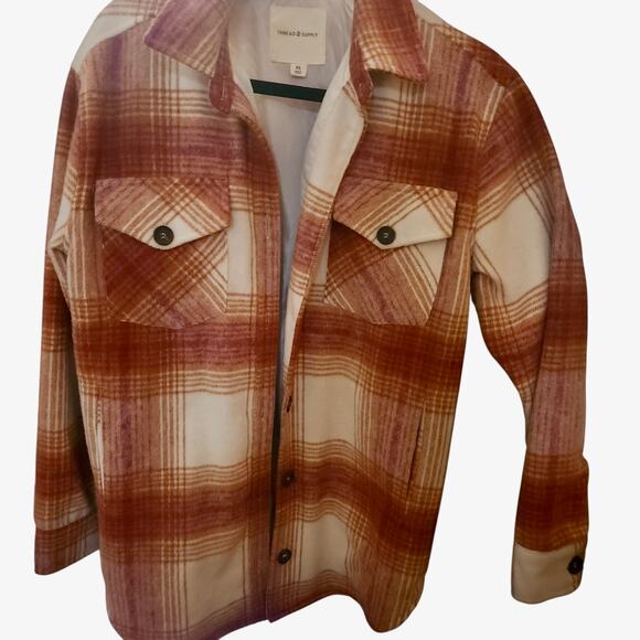 Thread & Supply Oversized Plaid Flannel Shacket X Small Western Utility - Picture 2 of 4